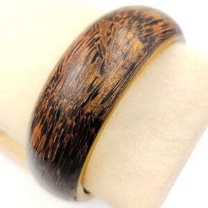 Vintage Inlaid Wood & Brass Bangle Bracelet